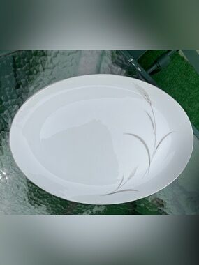 Mikasa Fine China Aries 8262 Oval Serving Platter 14” Silver Wheat Pattern VTG